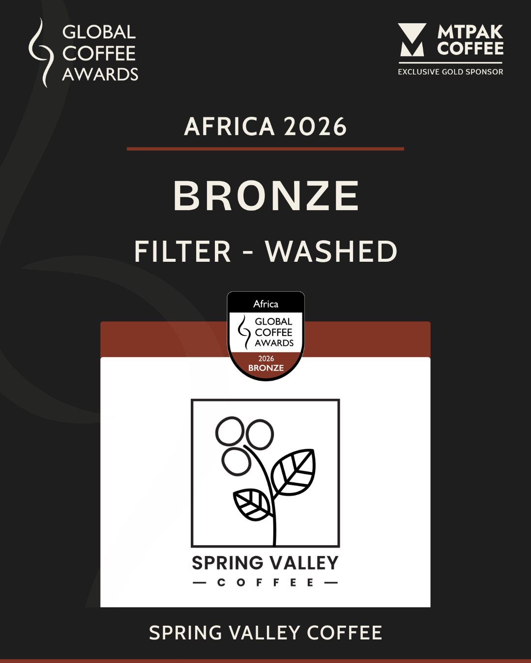 Global Coffee Awards Africa 2026 – Bronze, Filter (Washed) – Spring Valley Coffee