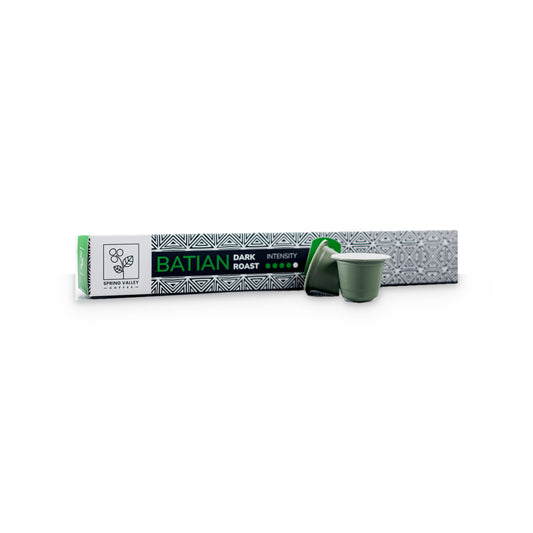 Batian dark roast capsules sleeve with two capsules